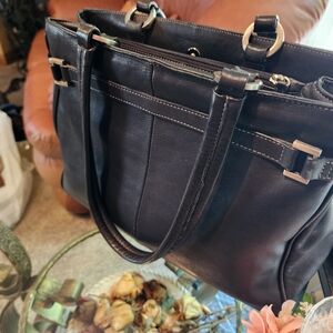 Franklin Covey Dark Leather Laptop Tote